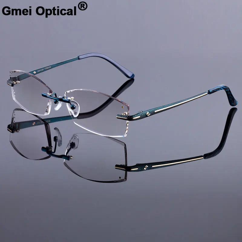 

Graceful Men Style Frame Women Titanium Alloy Optical Frame Diamond Trimming Cut Rimless Spectacles With Gradient Tint Lenses