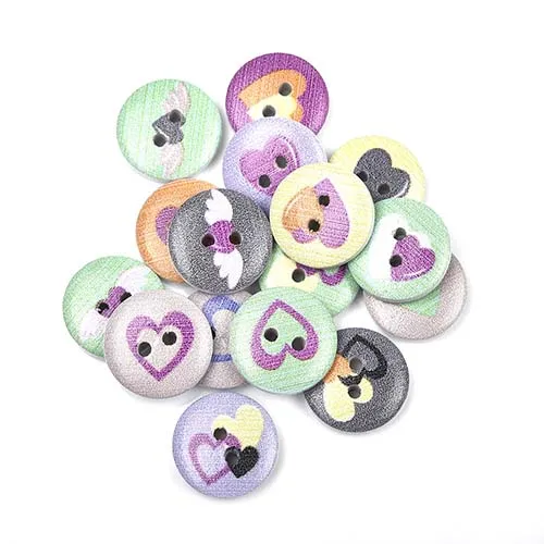 50Pcs 2 Holes Princess Cat Heart Robot Printed Wooden Button Round 15mm Decorative Wood Buttons For Clothing Sewing Decoration