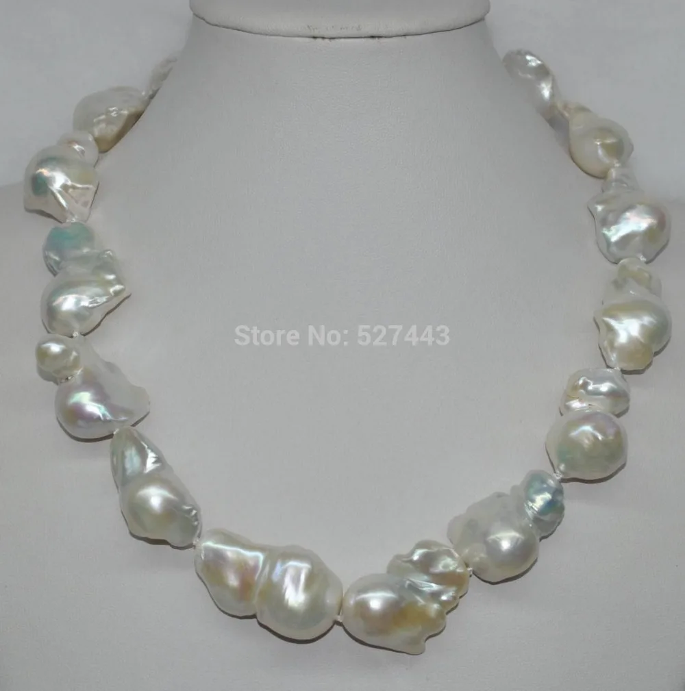 

Wholesale GORGEOUS Natural Rainbow Blue white Baroque nucleated pearl necklace
