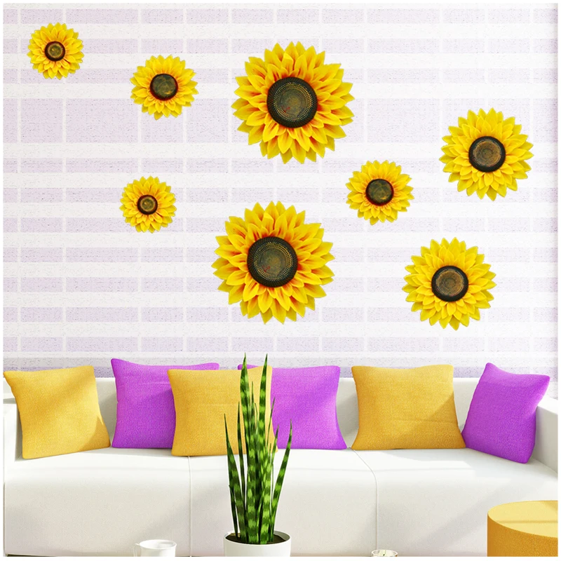 

1set/4pcs High Quality Fabric 3D Sunflower Wall Sticker Bedroom Baby Kids Room Living Home Decals Wall Stickers