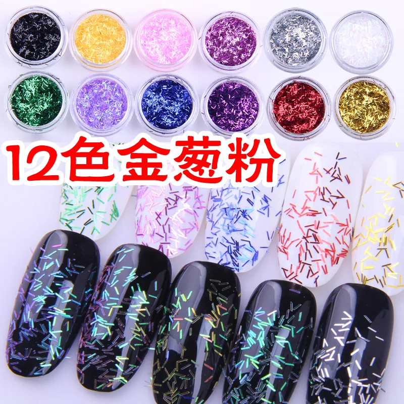 12 Colors 3D Strip Shape Nail Glitter Acrylic Art Salon Sequins Powder Stickers Tips For UV Gel Polish | Красота и здоровье
