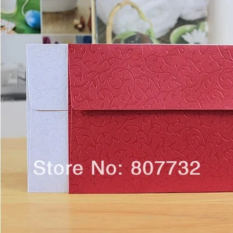 

120g Special Paper With Embossment Flowers Pattern, White And Red, Wedding Envelopes, Invitation Envelopes, 17.5*12.5cm