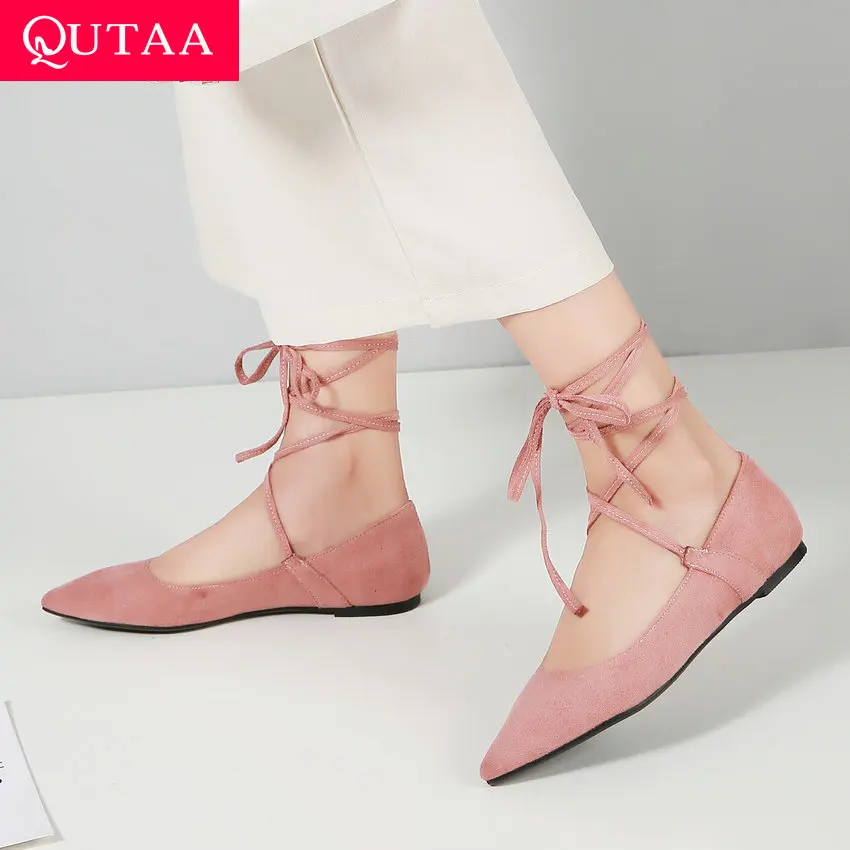 

QUTAA 2019 Women Pumps Gladiator Women Shoes Platform Lace Up Casual Pointed Toe Low Heel Shoes Ladies Pumps Size 34-43