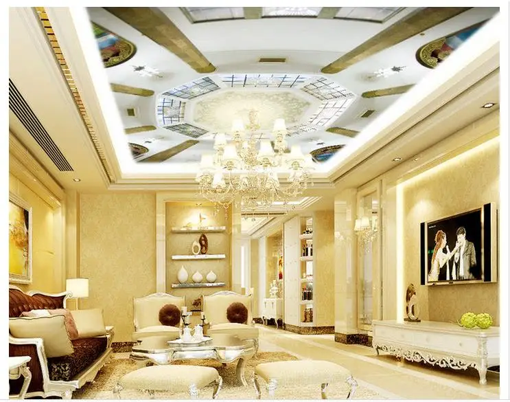 3d обои в европейском стиле рельефные потолочные френки для гостиной|ceiling murals