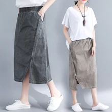 Длинная юбка размера плюс из хлопка и льна летняя винтажная Женская юбка с высокой талией художественная Женская юбка Mori Girl