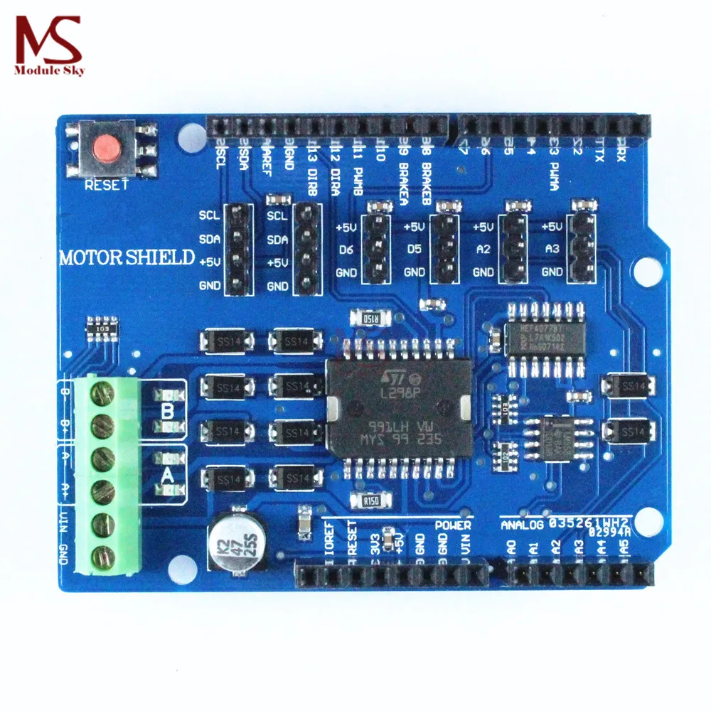 

L298P PWM Speed Controller Motor Driver Board Dual High-Power H-Bridge Driver L298P Motor Shield Board for Arduino 5V to 12V