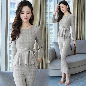 

Fashion Two Piece Set Top And Pants Woman Suit Plaid Vogue Ensemble Femme Survetement Conjunto Feminino Year-old Female Costume