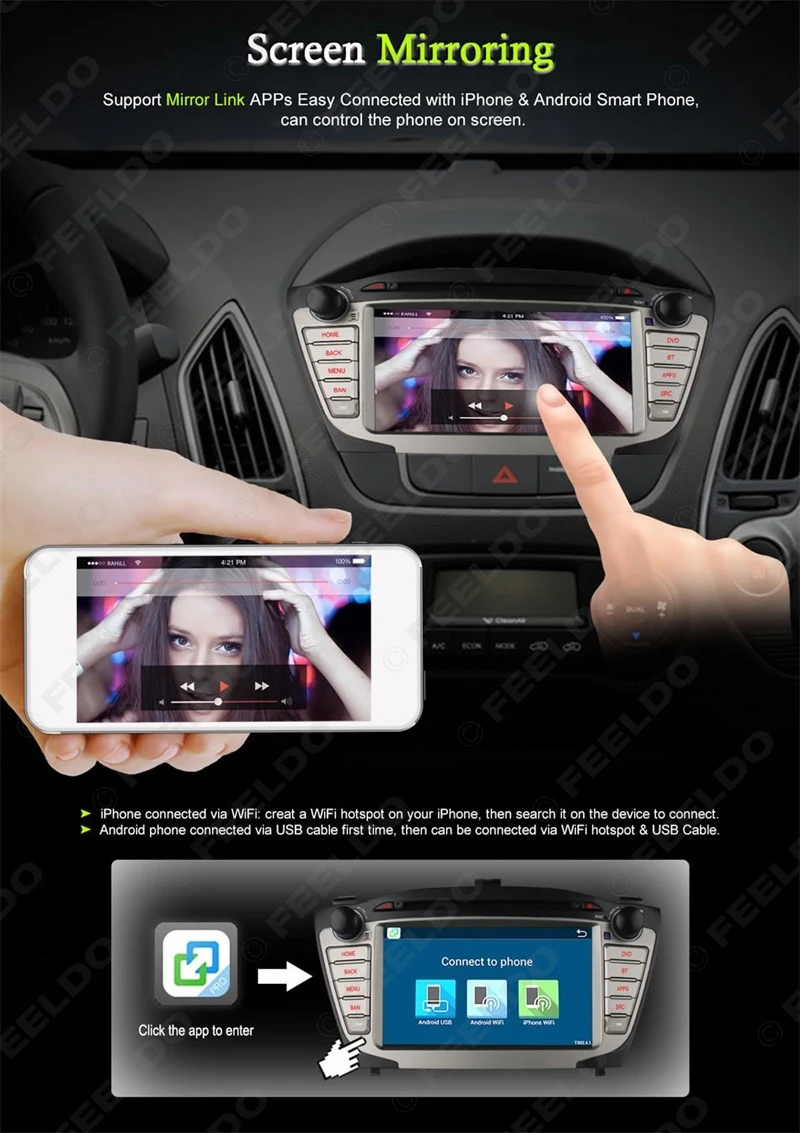 Discount FEELDO 7inch Android 6.0 (64bit) DDR3 2G/16G/4G LTE Car DVD GPS Radio Head Unit For Hyundai ix35/Tucson(09~15) #2459 8