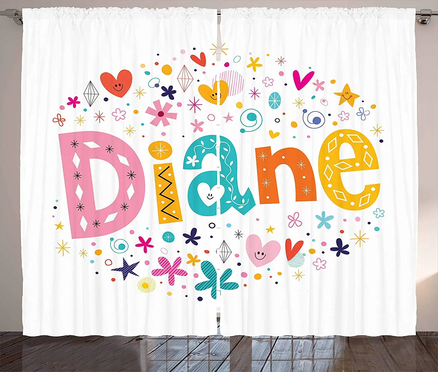 Diane шторы праздничное расположение букв имя маленькой девочки с геометрическими фигурами круги ромбы окна гостиной спальни