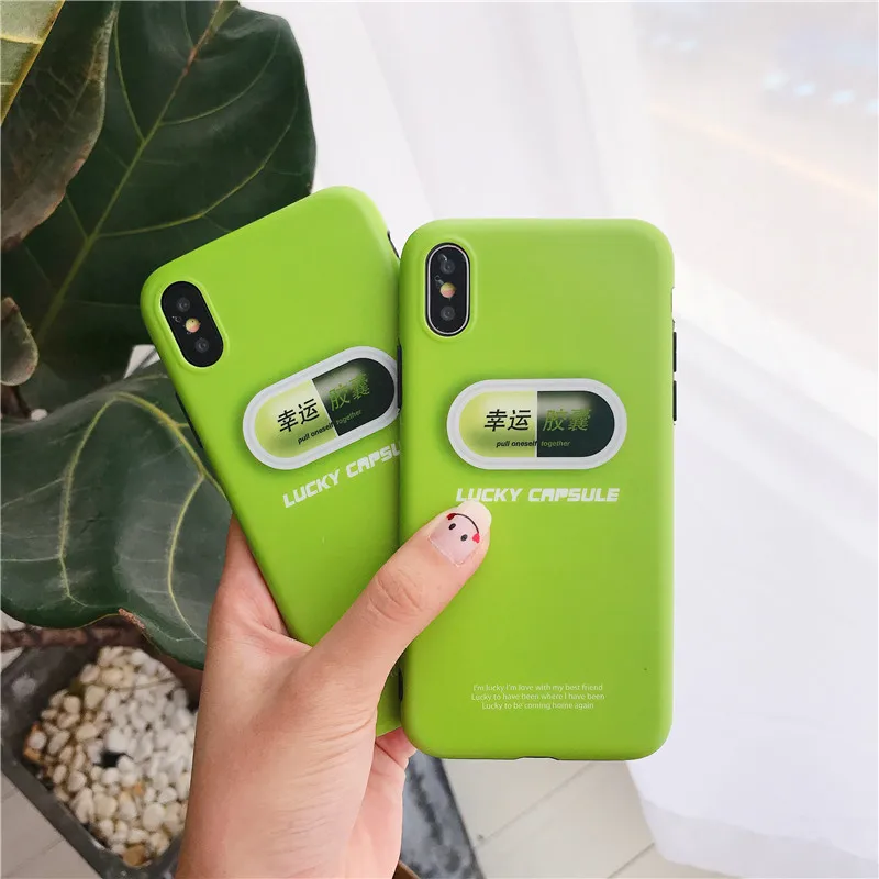 

Fluorescent phone case For iPhone XS Max XR XS 6 6S 7 8 Plus X Lucky capsule Thin Soft IMD Phone Cases Cover Coque