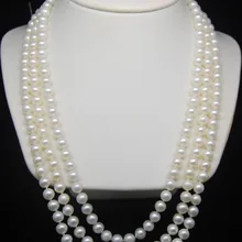 Хорошо 7- 8 мм aaa-белый жемчуг 925 S ожерелья 2" 2" 2"