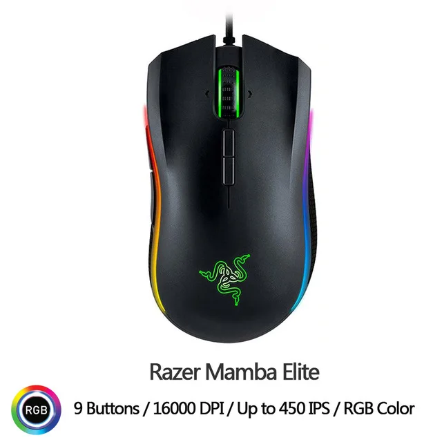 Razer DeathAdder Elite игровая мышь 16000 dpi эргономичная Chroma подсветка оптимизированная 450 ips 7 кнопок eSports проводная мышь для геймера - Цвет: Razer Mamba Elite