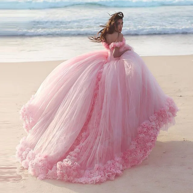 Розовое свадебное платье принцессы с цветами на шнуровке свадебное платье с вырезом лодочкой на заказ - Цвет: Розовый