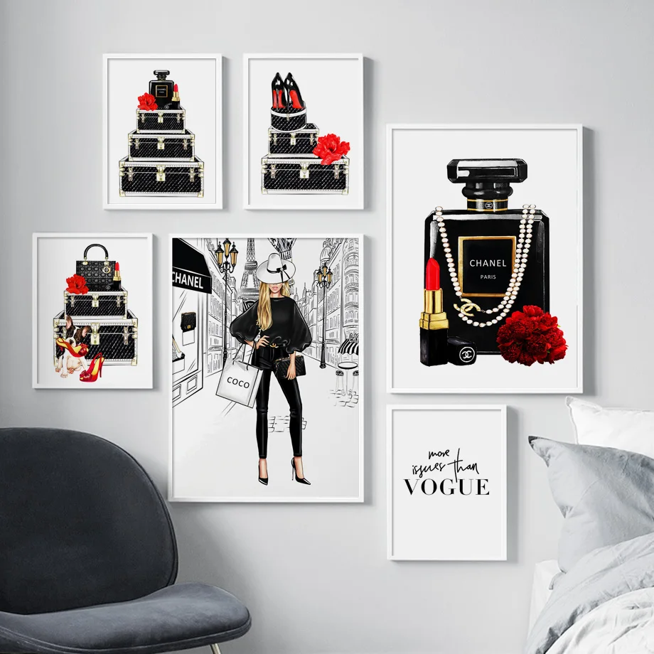 

Fashion Flower Paris Perfume Girl Salon Wall Art Canvas Painting Nordic Posters And Prints Wall Pictures For Living Room Decor