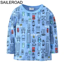 SAILEROAD/Детская футболка с мультяшным автомобилем летняя хлопковая футболка с длинными рукавами для мальчиков и девочек-подростков на весну, детская одежда