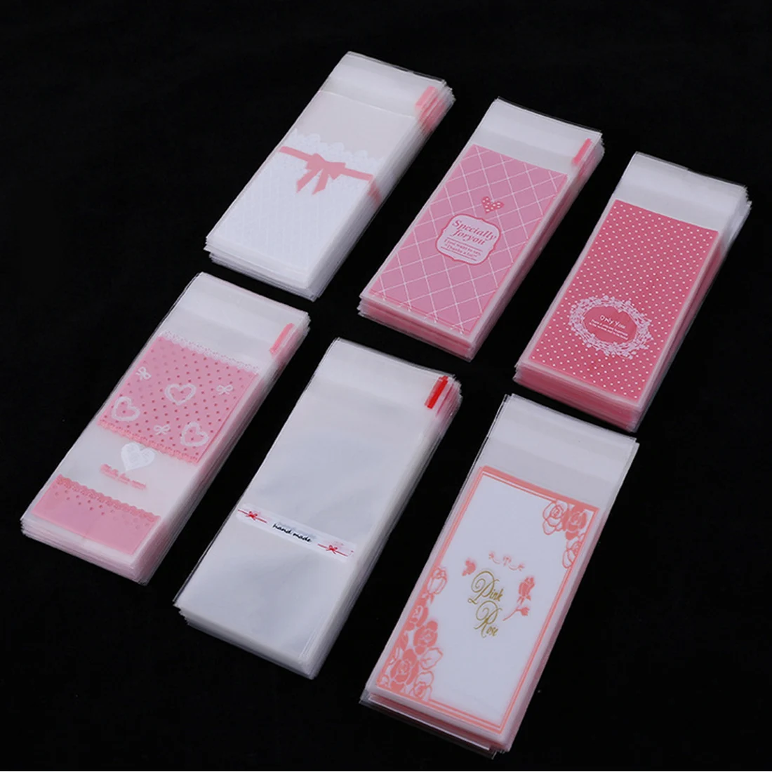 

100Pcs Plastic Cookie Packaging 5x10cm Cupcake Wrapper Bags Self Adhesive Bags Wedding Christmas Gift Candy Bag