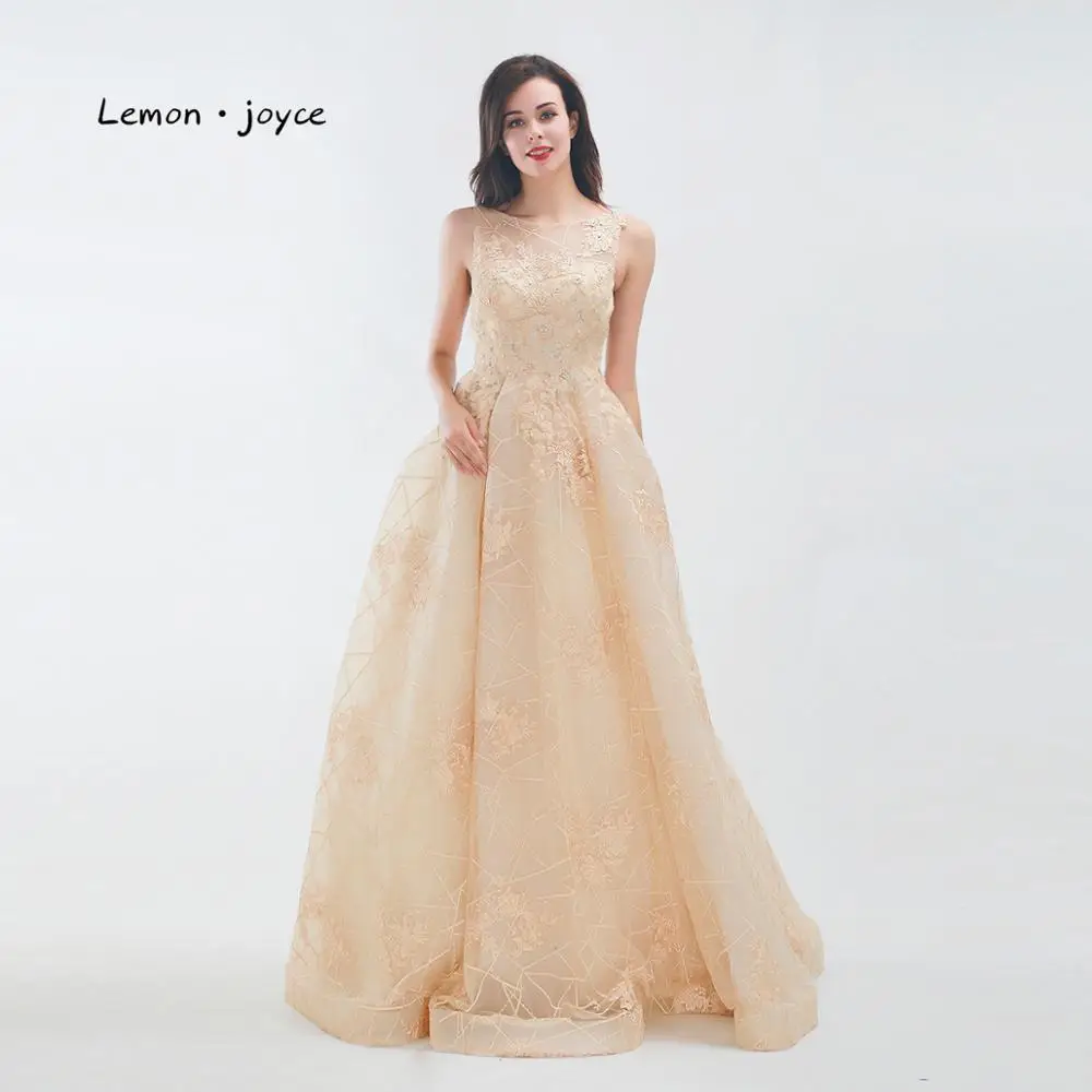 Lemon joyce длинное вечернее платье цвета шампанского 2020 новые платья с аппликацией