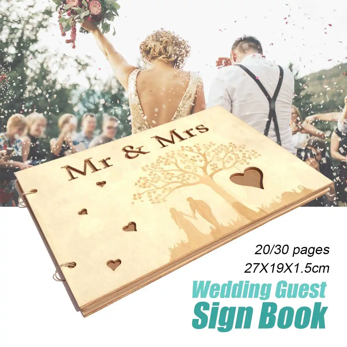 

20/30 Pages Wooden Guest Sign Book for Birthday Party Reception Wedding Mr & Mrs Personalised Home Decoration Signature Book