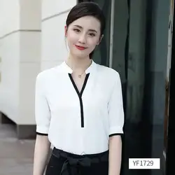 Рубашка с коротким рукавом женская летняя с v-образным вырезом свободная белая рубашка с рукавом OL темперамент рубашка, шифоновая рубашка