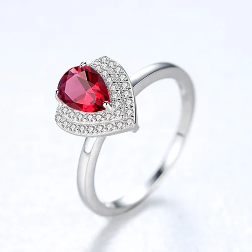 CZCITY изысканные 925 пробы серебряные кольца для женщин для Свадьбы Роскошные каплевидные CZ три цвета Anillo Mujer Рождественский подарок - Цвет камня: Red