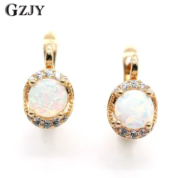 

GZJY Fashion Jewelry Champagne Gold Color Multicolor Fire Opal Zircon Earring For Women Wedding Party Accessories Brincos