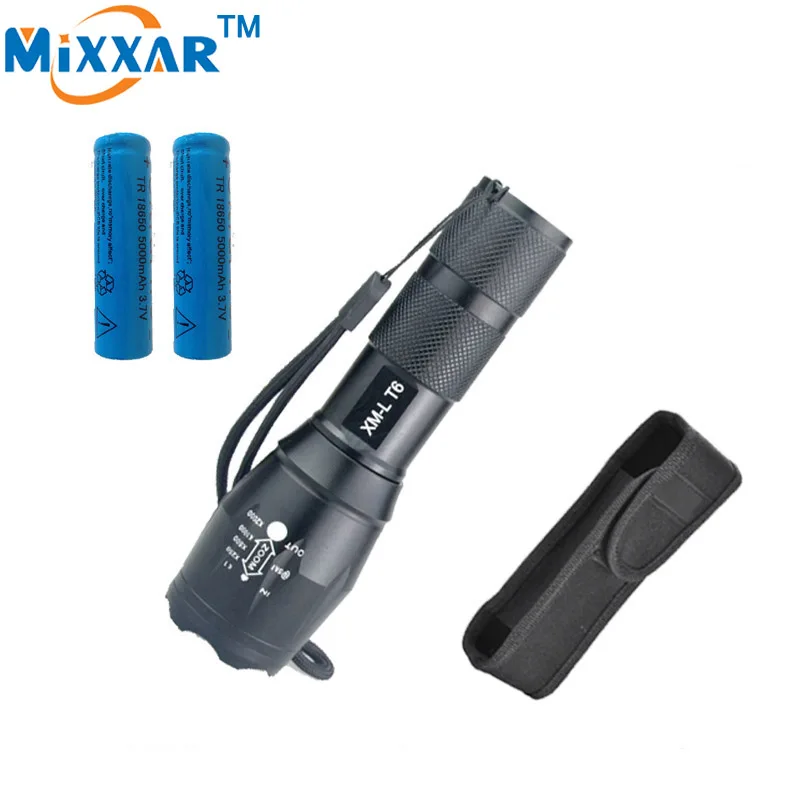 RUZK40 CREE XM L T6 3000 Lumens led flashlight E17 Waterproof with 2 5000 mAh battery