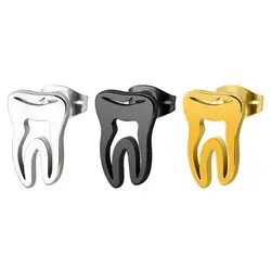 Trendy Earings Stainless Steel Gold Hollow Teeth Earrings Minimalism Love Unisex Ear Studs