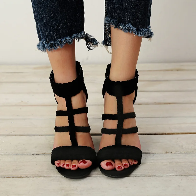 

Summer Style Bohemia High-Heel Thong Women Sandals Woman Vintage Weaving Women Black Shoes Beach Flat Sandals Pumps Size 34-43