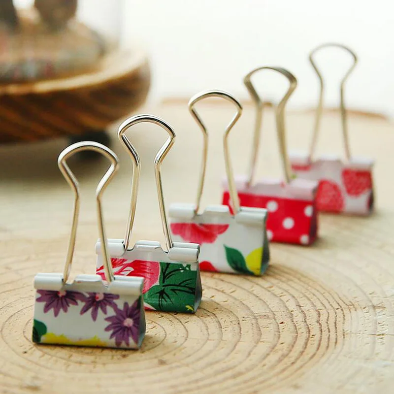 

10pcs/pack Fresh Sweet Flower Fruit Metal Binder Clip File Notebook Clips School Office Supply Student Stationery