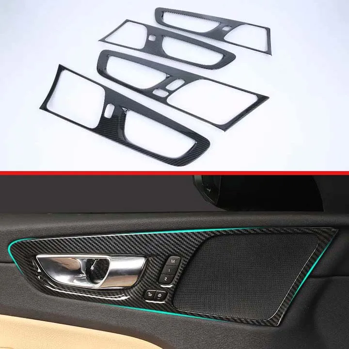 

For Volvo XC60 2018 2019 Carbon Fiber Style Inner Door Handle Cover Catch Bowl Trim Insert Bezel Frame Garnish