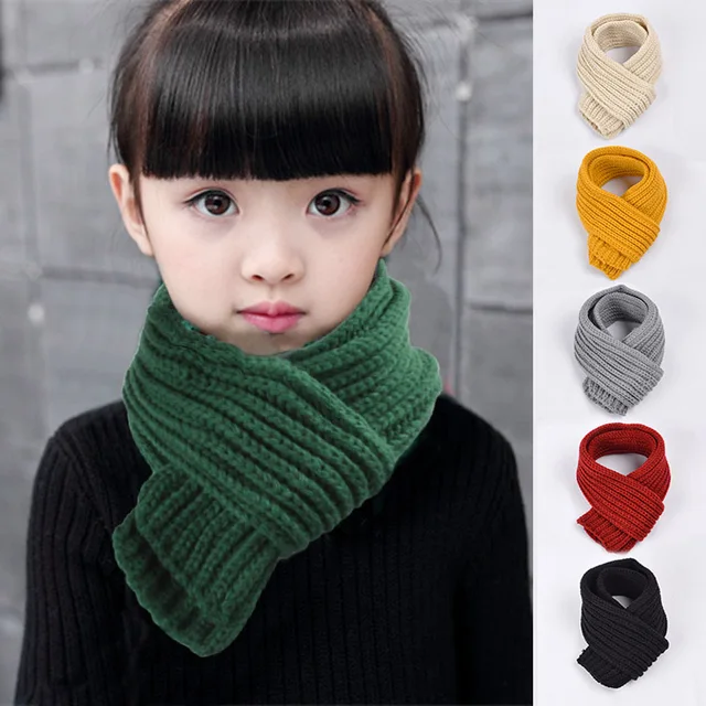 Buy 2018 Fashion Children Knitted Scarf Winter Solid Color Collar Thicken Warm