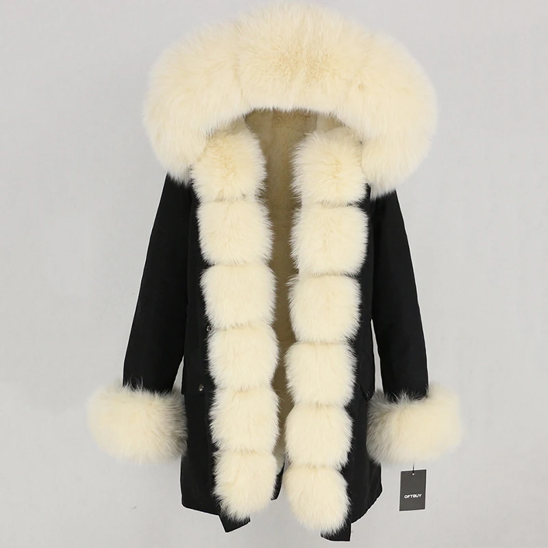 OFTBUY, водонепроницаемая длинная парка, зимняя куртка, для женщин, натуральный мех, пальто, натуральный Лисий мех, воротник, капюшон, толстая, теплая, уличная, съемная, Новинка