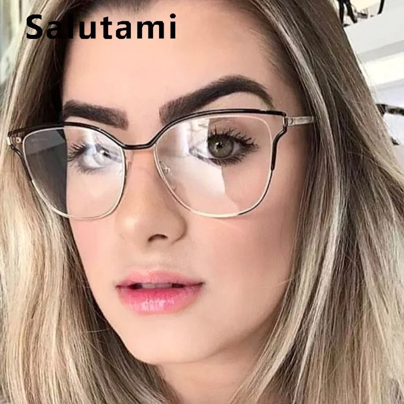 

Vintage Oversize Cat Eye Glasses Frame For Women 2019 New Fashion Alloy Hollow Sexy Eyeglasses Female Chic Clear Lens Shades