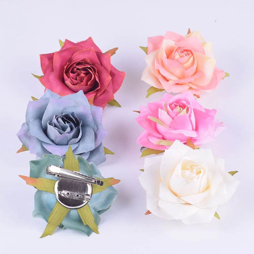 Rose Foncé Fleur Pois Filles clips cheveux 4 Set Pack Petit Stretch attacher sur ressort