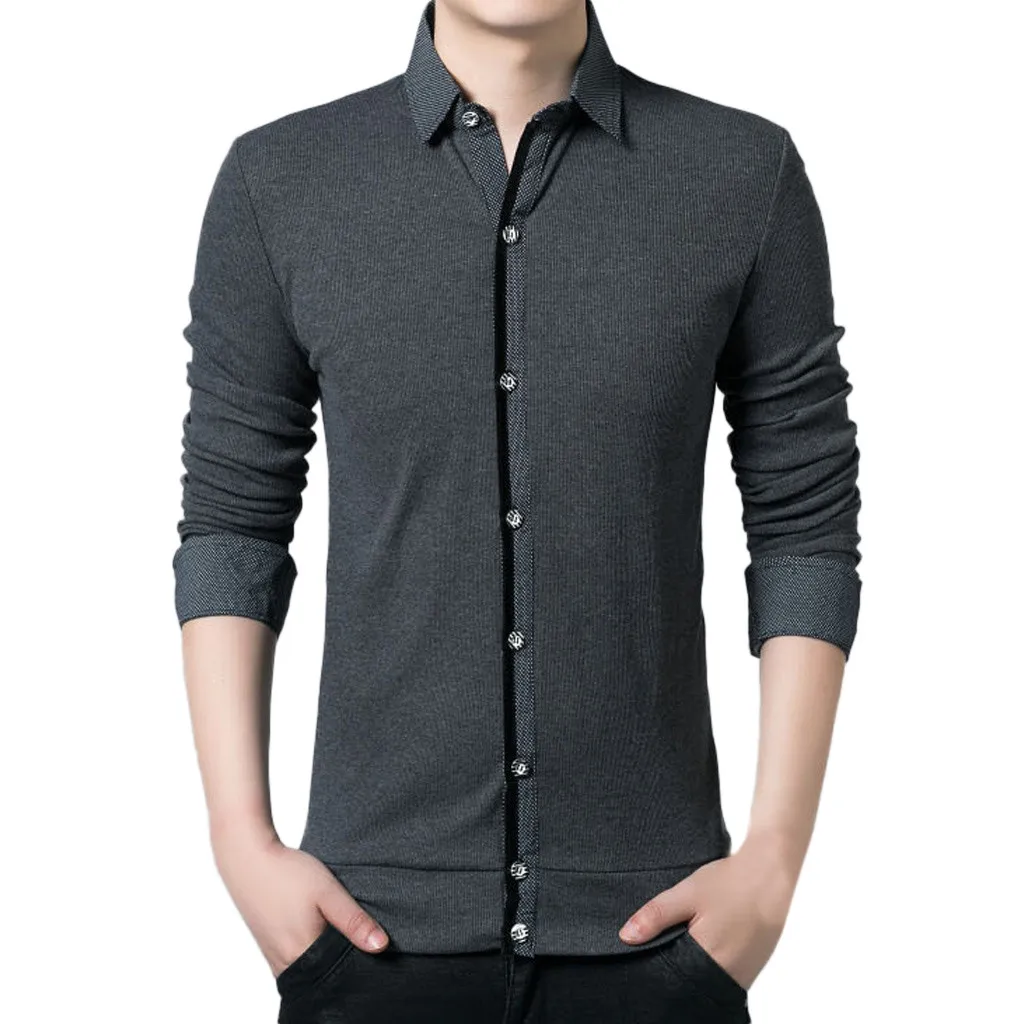 

2019 New Spring Streetwear Men Shirt Long Sleeve Turn-collar Patchwork Button Shirt Men Chemise Homme Manche Longue