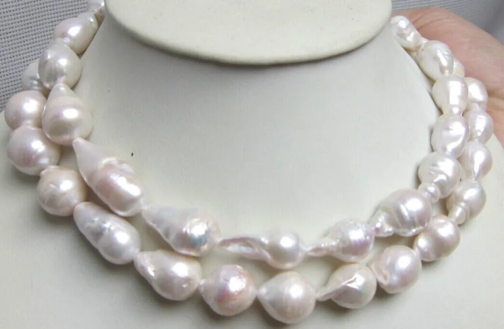 

huij 001385 HUGE 13-22MM NATURAL AAA SOUTH SEA WHITE BAROQUE PEARL NECKLACE
