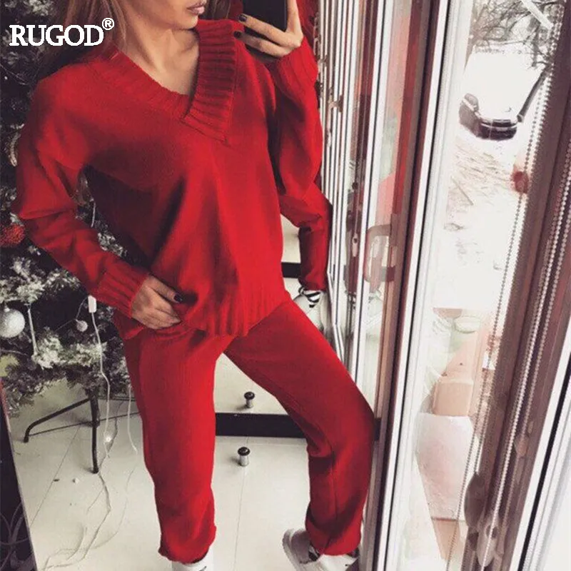 Женский трикотажный костюм Rugod из двух предметов однотонный Повседневный