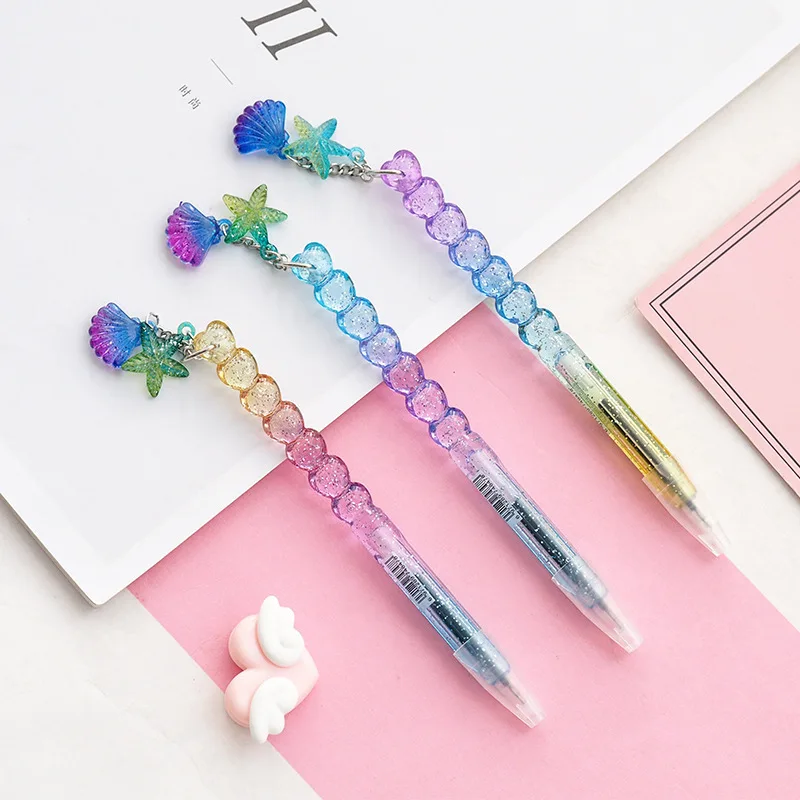 

1Pieces Bling Gradient Princess Shell Pendant Gel Pen School Office Supply Student Stationery Black Ink 0.5mm