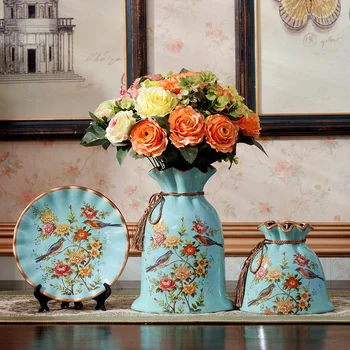 

country Vintage ceramic vase flower decoration Flower Purse simulation European style living room decoration decoration