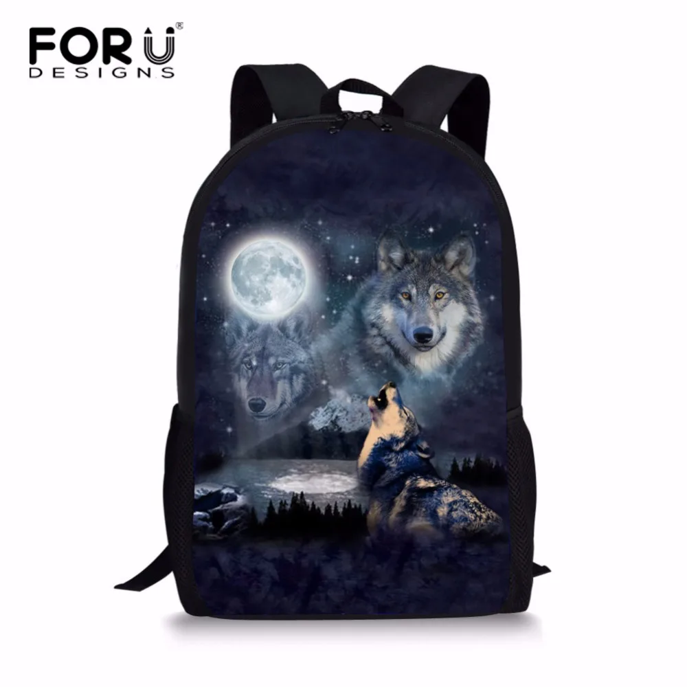 FORUDESIGNS 3d Printing Animal Wolf School Bags Children Schoolbag Bag