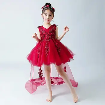 

2019 Baby Girls Elegant Princess Wedding Party Dresses Kids Girls Christmas Trailing Vestido Children Clothes Mesh Prom Gown Q18
