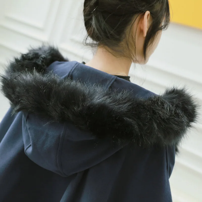 Ponchos 2018 Laine Hiver Mode Gamme Raton Et Cardigan Femmes Fourrure Poncho Laveur Bleu Col De Marine Capes Élégant Haut Cachemire Hoodies azqra