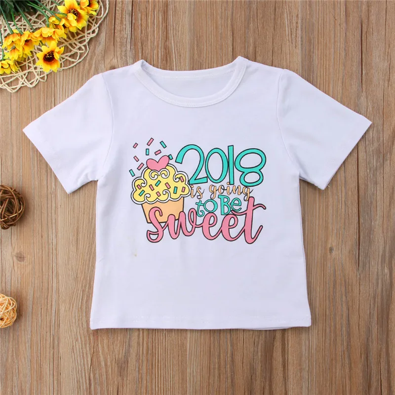 2018 Милая одежда для малышей девушки печатных Tee Мягкий хлопок футболка с круглым