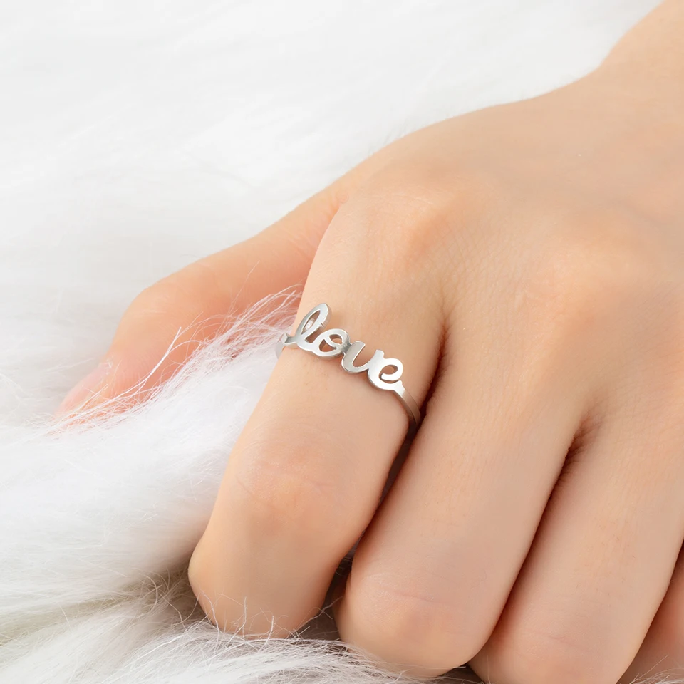 Модное популярное уникальное кольцо из нержавеющей стали с надписью LOVE, Золотое серебряное кольцо для пар и женщин, вечерние ювелирные изделия для помолвки, Подарочный аксессуар