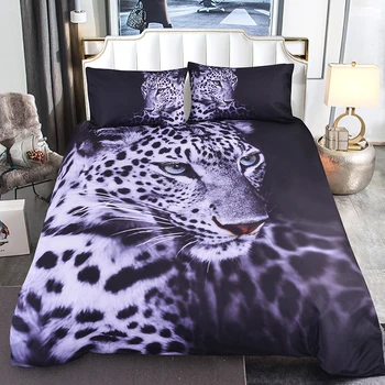 

Boniu Lifelike Animal Bedding Set 3d Black and White Leopard Duvet Cover Set with Pillow Covers AU/US/EU/UK Twin Size Bedclothes