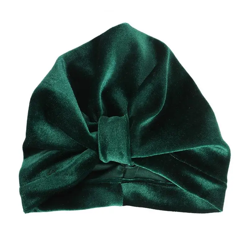 9 цветов, бархатная детская шапка для девочек и мальчиков, осенне-зимняя шапка-тюрбан, реквизит для фотографий, эластичная Младенческая шапочка, Детские аксессуары - Цвет: Deep Green