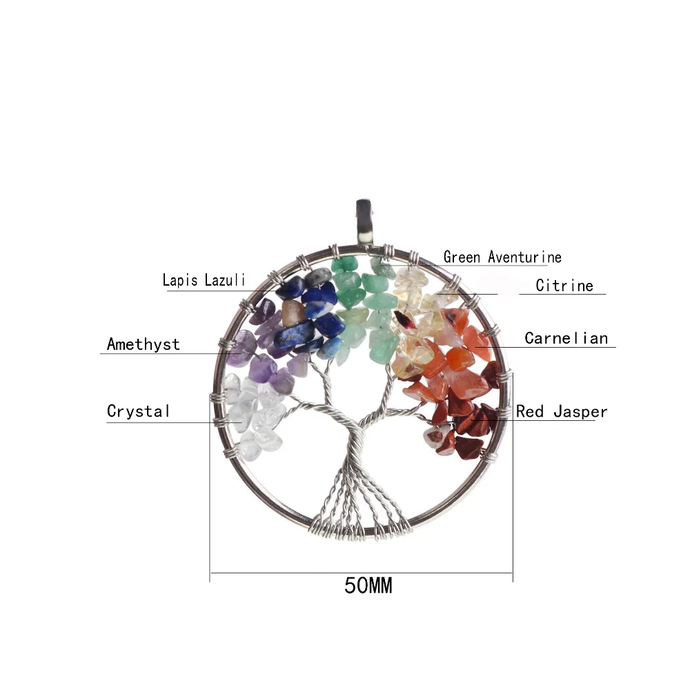 Cadenas de piedra Natural 7 chakra llaveros yoga piedras semi-preciosas ronda Vida de llavero del árbol de chaveiro bolsa de regalo clave cadena lol