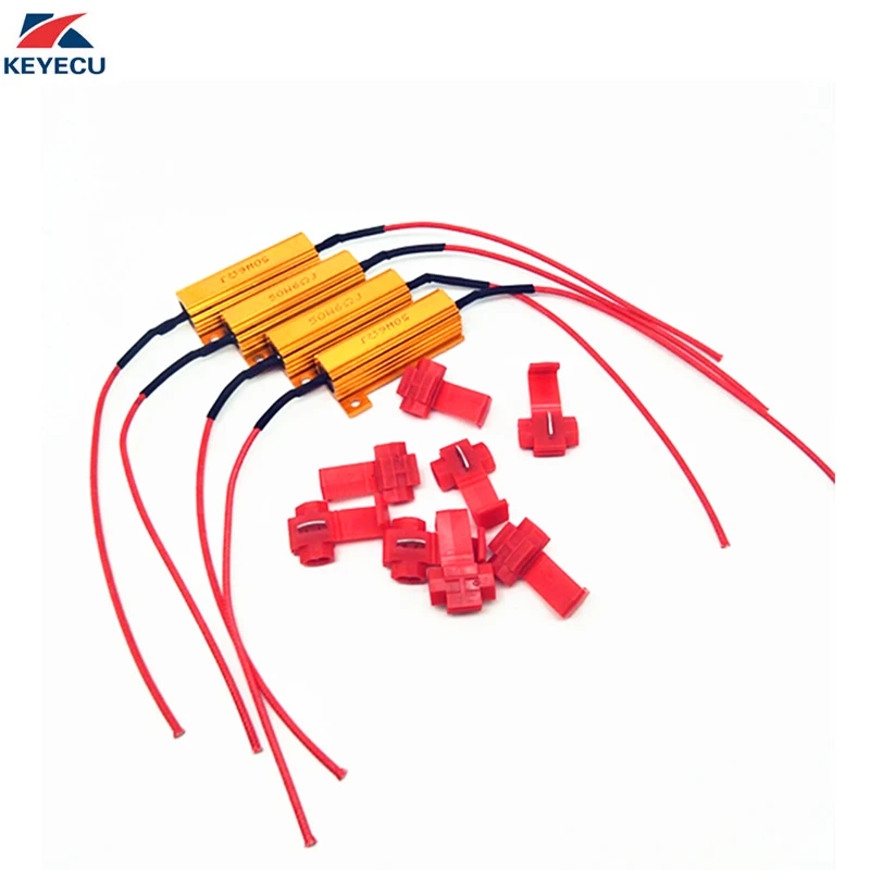 

KEYECU 4pcs 50W 6Ohm LED Load Resistors for LED Turn Signal Lights or LED License Plate Lights or DRL with 8 Quick wire Clip