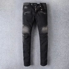 New European Famous Brand Jeans Men Casual Fold Holes Denim Biker Slim Stretch Pant Runway Washed light Grey Cargo Pants For Men