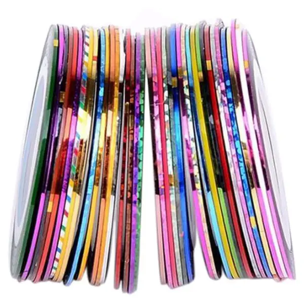 HHFF 30 шт многоцветная Смешанная цветная лента рулон переплетения линии ногтевого дизайна декоративные наклейки DIY кончики для ногтей